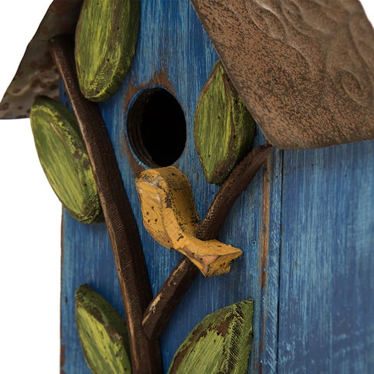 Glitzhome® Distressed Wooden Birdhouse with Leaves